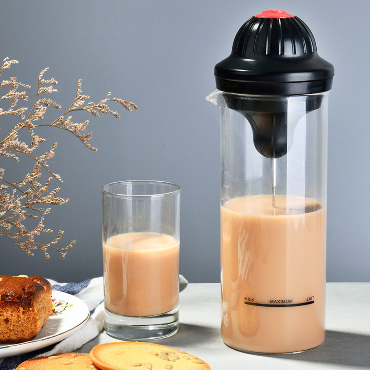 Aparat electric spumare lapte, Portabil, Sticla borosilicata, 450 ml, Alimentare cu baterii