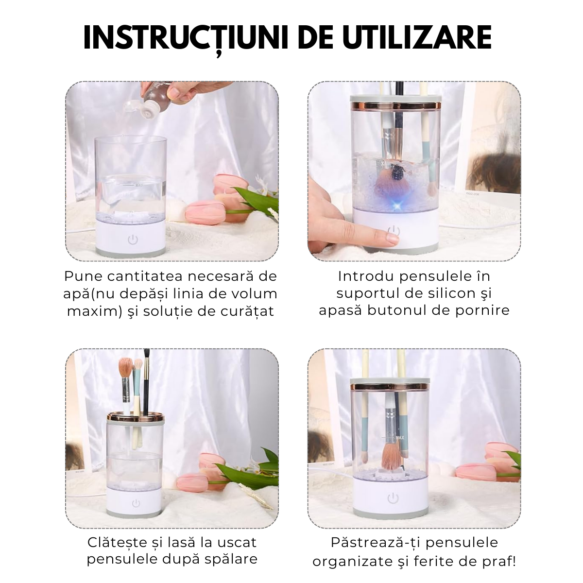 Aparat Electric Curatare Pensule Machiaj, Pad Silicon, Viteza 7000 RPM, Putere 8W, Alimentare USB, pentru toate tipurile de pensule