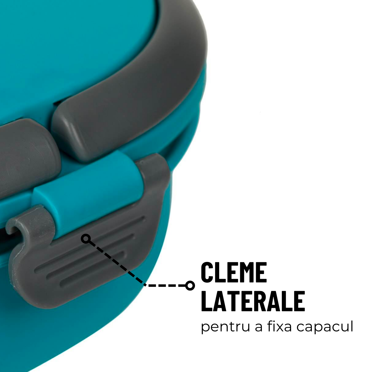 Caserola termica alimentara din otel inoxidabil cu capac si manere, 700ml, Turcoaz