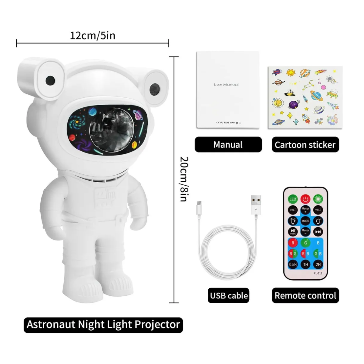Proiector Galaxie Astronaut, Boxa Bluetooth, Lampa de veghe, Suport Magnetic Reglabil 360°, Brate Mobile, Alb