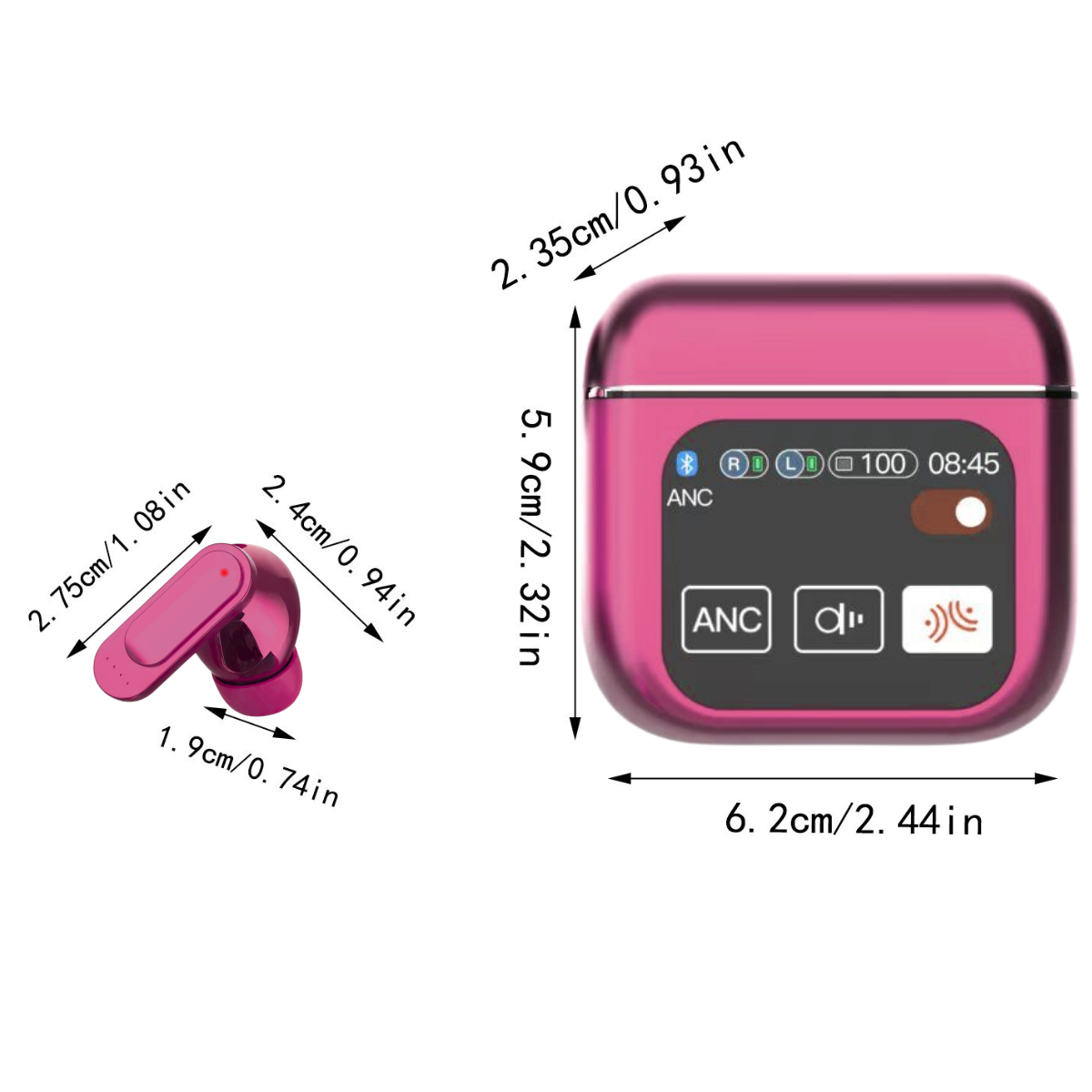 Casti Wireless In Ear, Carcasa cu Touch Screen, Bluetooth 5.4, Control Tactil, Anulare Zgomot ANC + ENC, Mov