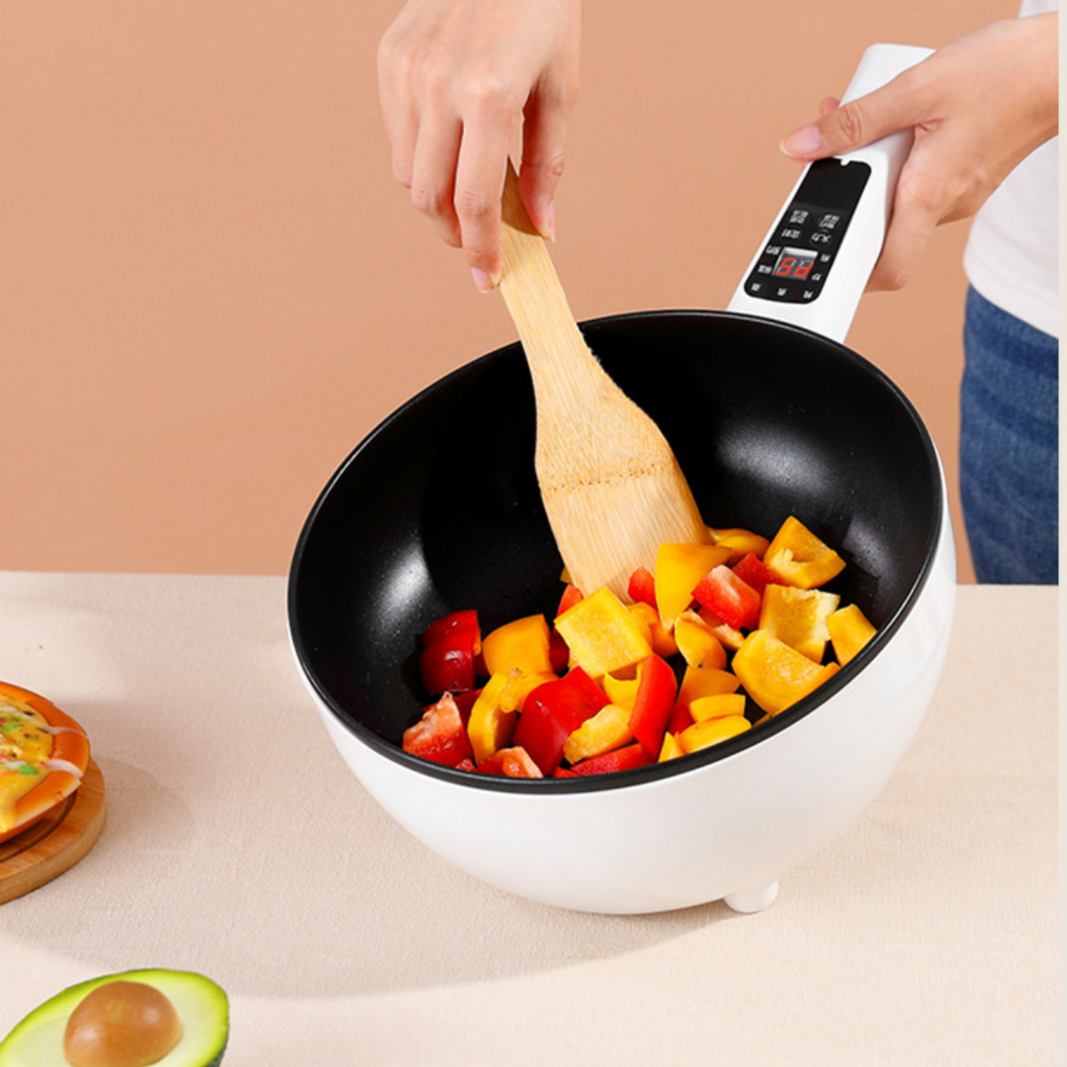 Tigaie Electrica Inteligenta, Multifunctionala, Capacitate 3L, Panou Control Digital, 1000W, Prajire, Fierbere, Sotare, Gatire la Aburi, Mentinerea Caldurii, Diametru 24 cm