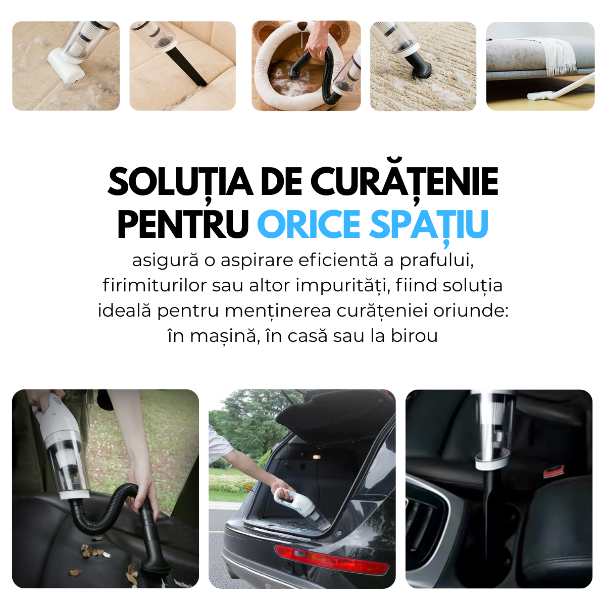 Aspirator fara fir 2-in-1, Vertical si de Mana, Acumulator 2000mAh, pentru Casa, Masina, Birou, 120W, Filtru HEPA, Accesorii Multifunctionale