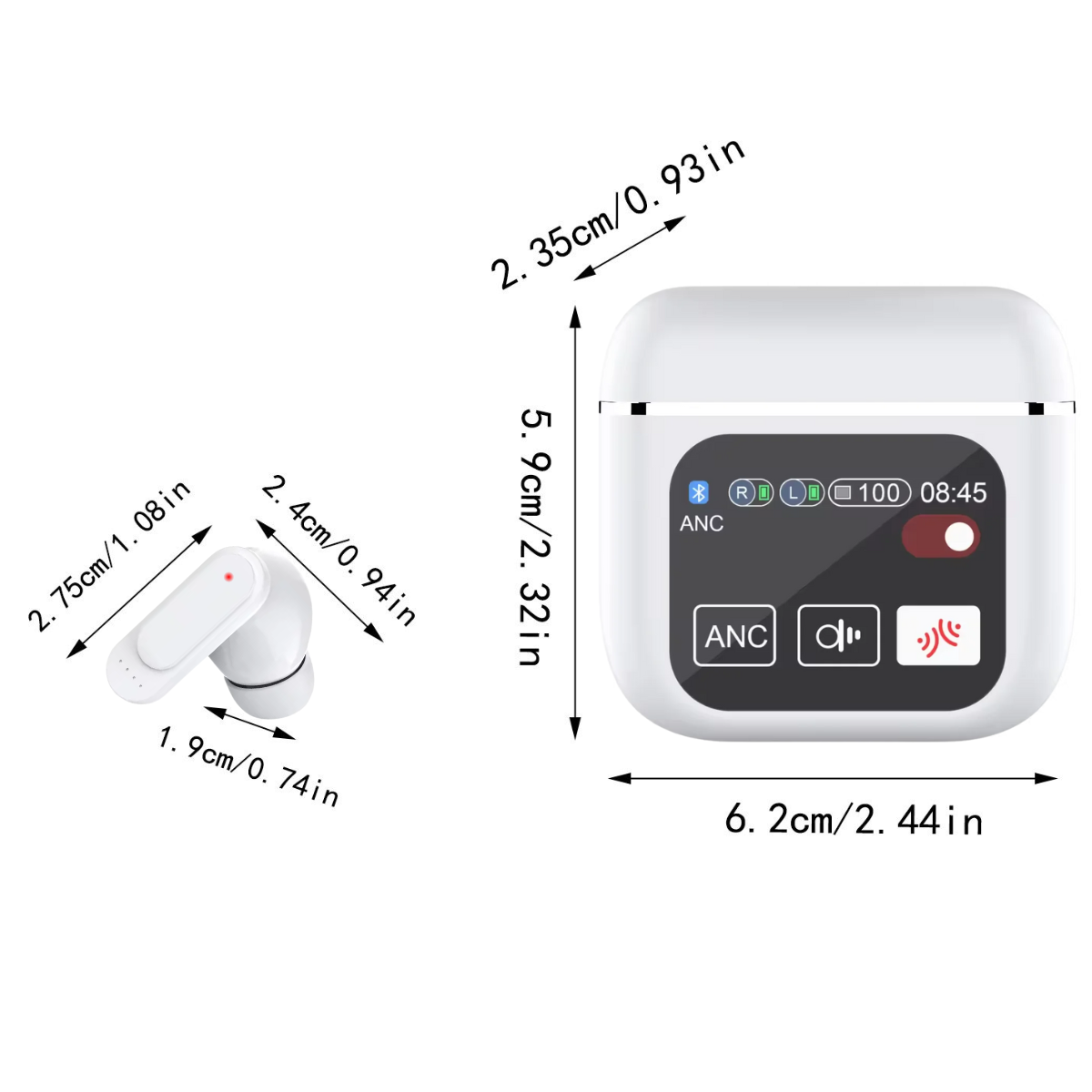 Casti Wireless In Ear, Carcasa cu Touch Screen, Bluetooth 5.4, Control Tactil, Anulare Zgomot ANC + ENC, Alb