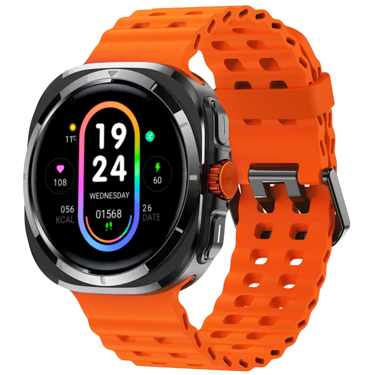 Ceas smartwatch de barbati, Ecran Tactil LCD 1.52", Apel Bluetooth, Multi Sport, Monitorizare Sanatate, Portocaliu