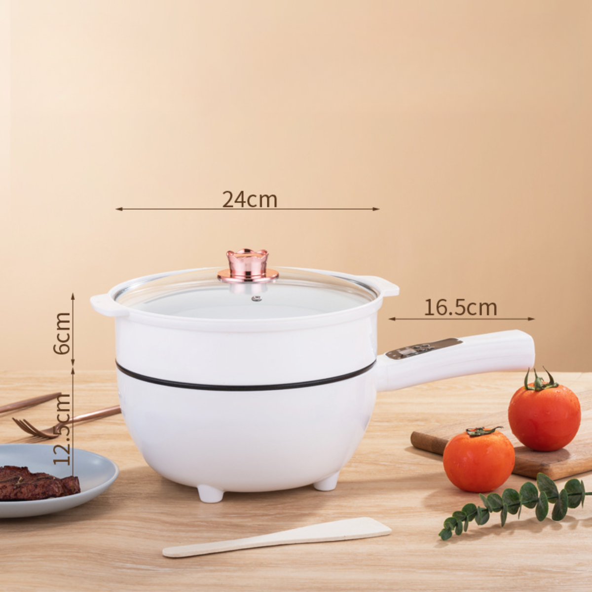 Tigaie Electrica Inteligenta, Multifunctionala, Capacitate 3L, Panou Control Digital, 1000W, Prajire, Fierbere, Sotare, Gatire la Aburi, Mentinerea Caldurii, Diametru 24 cm