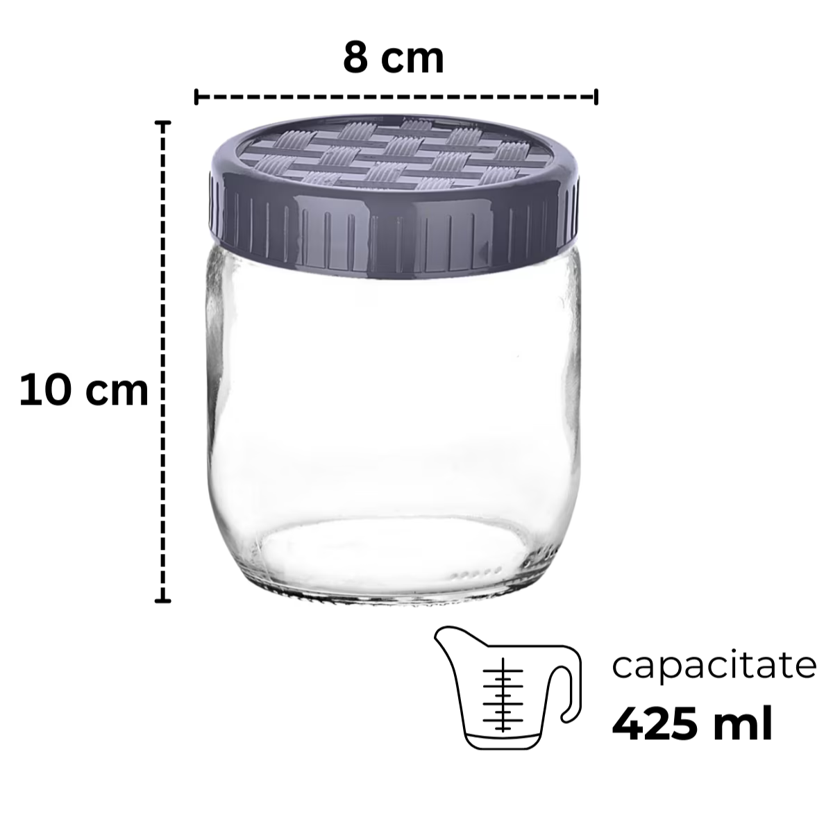 Set 5 borcane depozitare alimente, sticla, capac cu filet, 300 ml