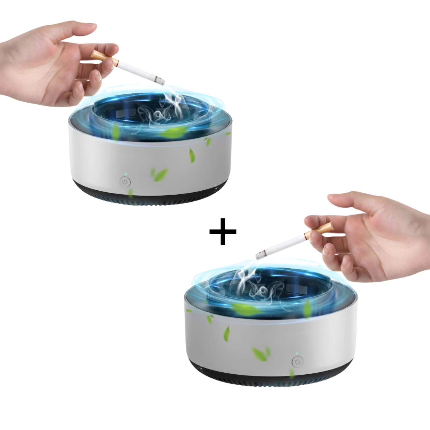 Pachet 1 + 1 Scrumiera Electrica Multifunctionala 3-in-1, Aspirare Fum 360°, Purificare Aer, Tableta Odorizanta, Oprire Automata, Alimentare pe Baterii, easyCTRL®