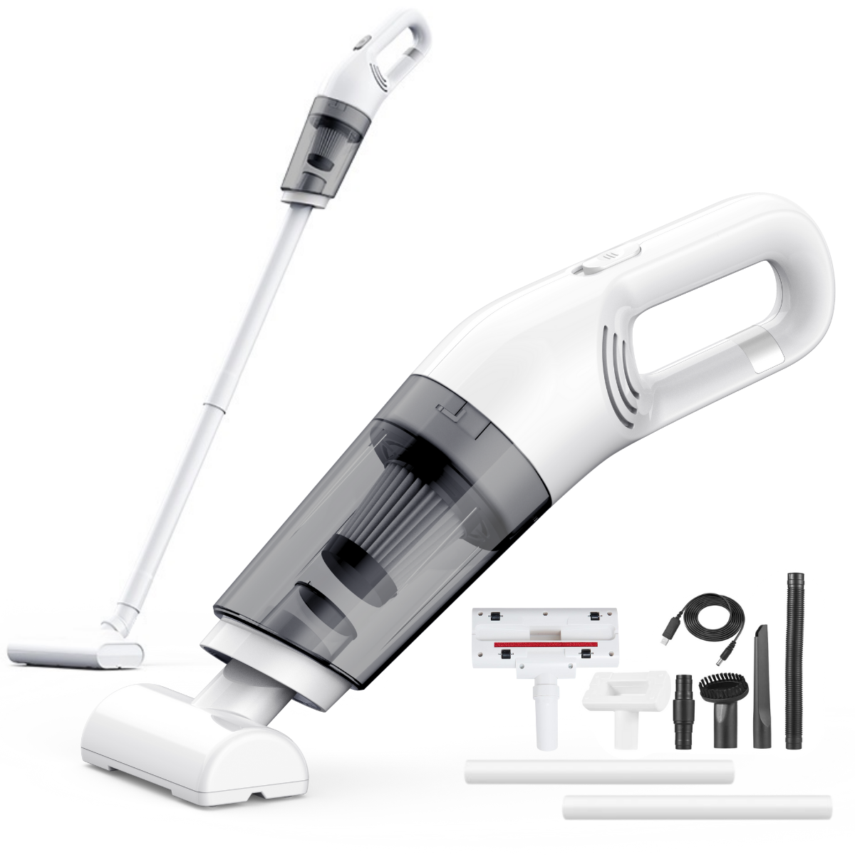 Aspirator fara fir 2-in-1, Vertical si de Mana, Acumulator 2000mAh, pentru Casa, Masina, Birou, 120W, Filtru HEPA, Accesorii Multifunctionale