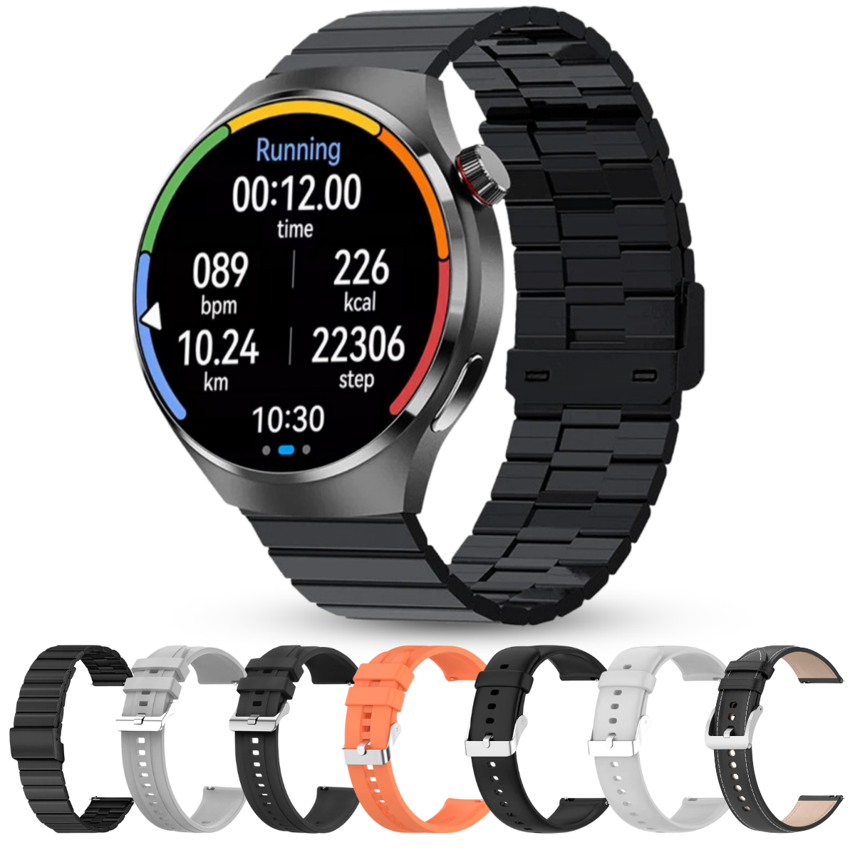 Set Smartwatch Barbati + 7 Curele, Quick Release, Ecran LCD 1.52", Control Tactil, Apel Bluetooth, Multi Sport, Monitorizare Sanatate