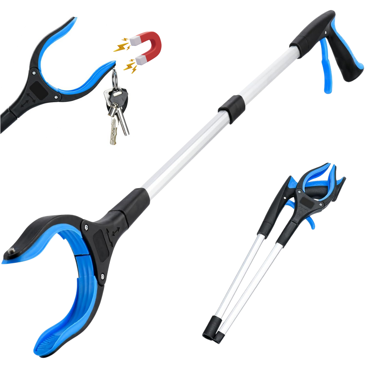 Cleste de Ridicare si Prindere Obiecte la distanta, Pliabil, Magnetic, 81 cm, Cap Rotativ 360°, Tija Aluminiu