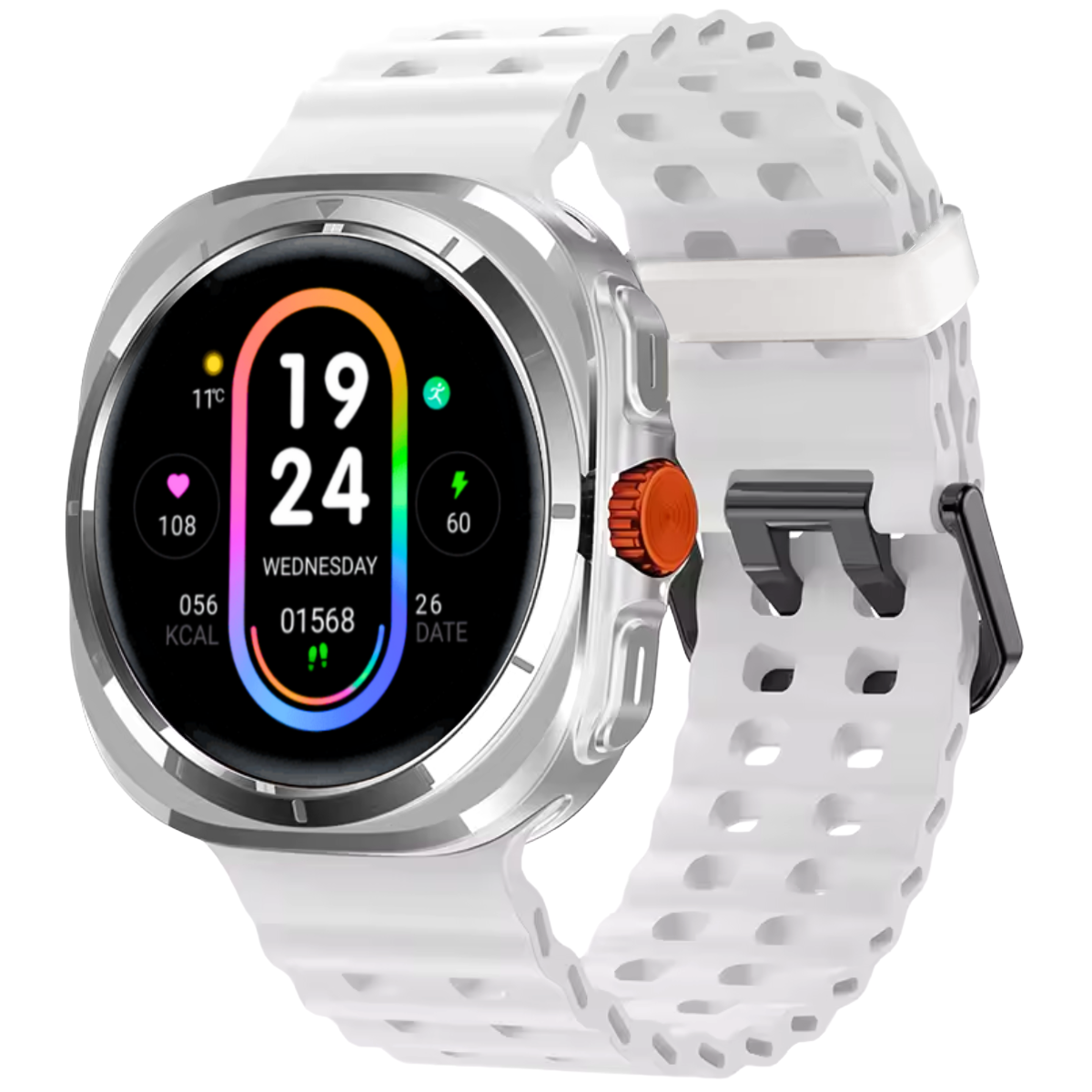 Ceas smartwatch de barbati, Ecran Tactil LCD 1.52", Apel Bluetooth, Multi Sport, Monitorizare Sanatate, Alb
