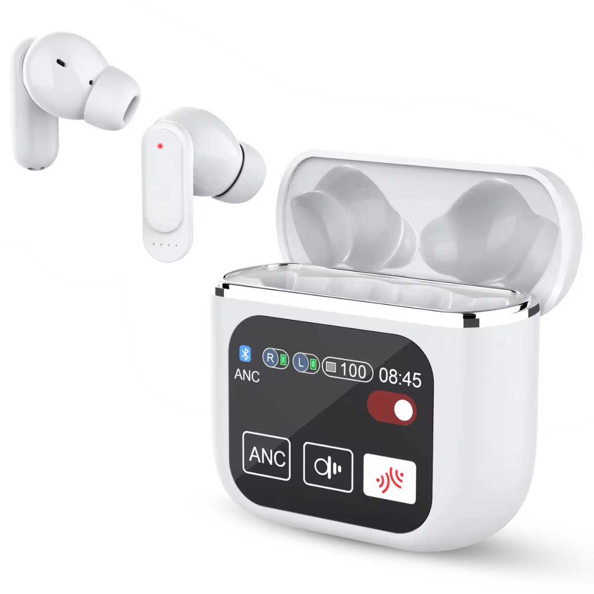 Casti Wireless In Ear, Carcasa cu Touch Screen, Bluetooth 5.4, Control Tactil, Anulare Zgomot ANC + ENC, Alb