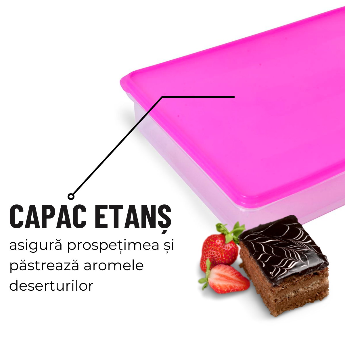 Caserola prajituri si alimente, inchidere etansa, fara BPA, Fucsia, 6000ml