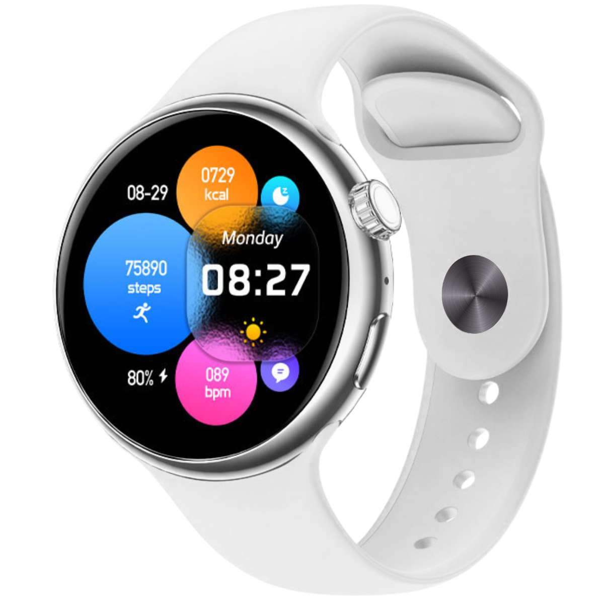Ceas smartwatch de dama, Ecran Tactil LCD 1.46", Control prin Gesturi, Apel Bluetooth, Multi Sport, Monitorizare Sanatate, Alb