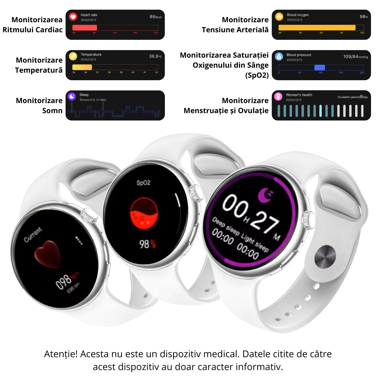 Ceas smartwatch de dama, Ecran Tactil LCD 1.46", Control prin Gesturi, Apel Bluetooth, Multi Sport, Monitorizare Sanatate, Alb