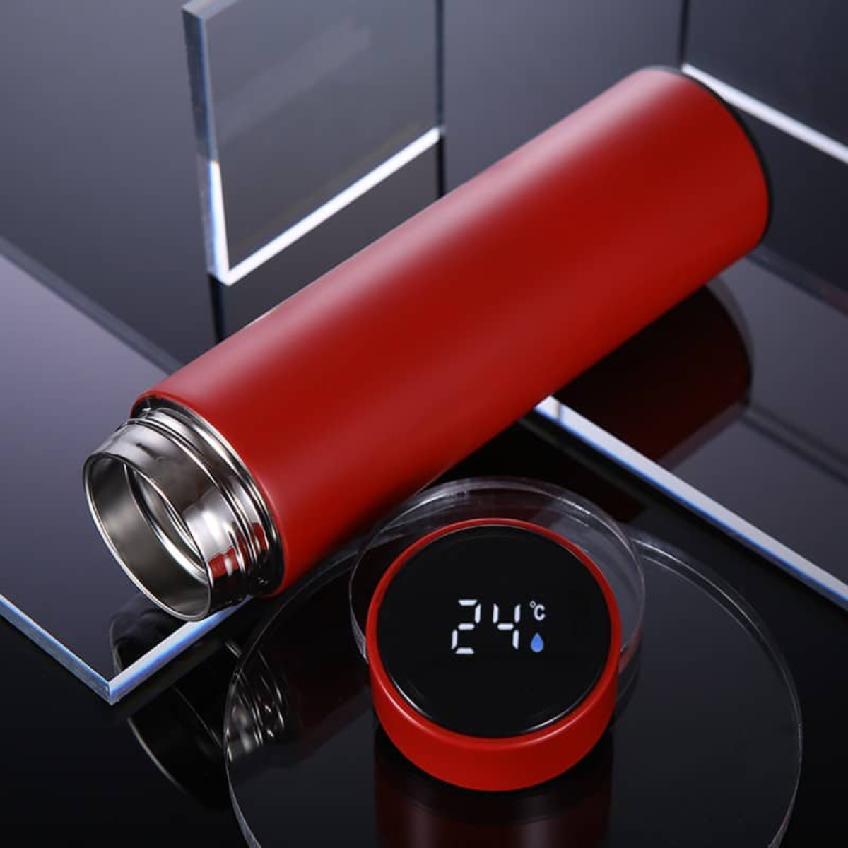 Termos Inteligent cu Afisaj LED Temperatura, Senzor Touchscreen, Infuzor de ceai, 500ml, Otel Inoxidabil, Rosu, easyCTRL®