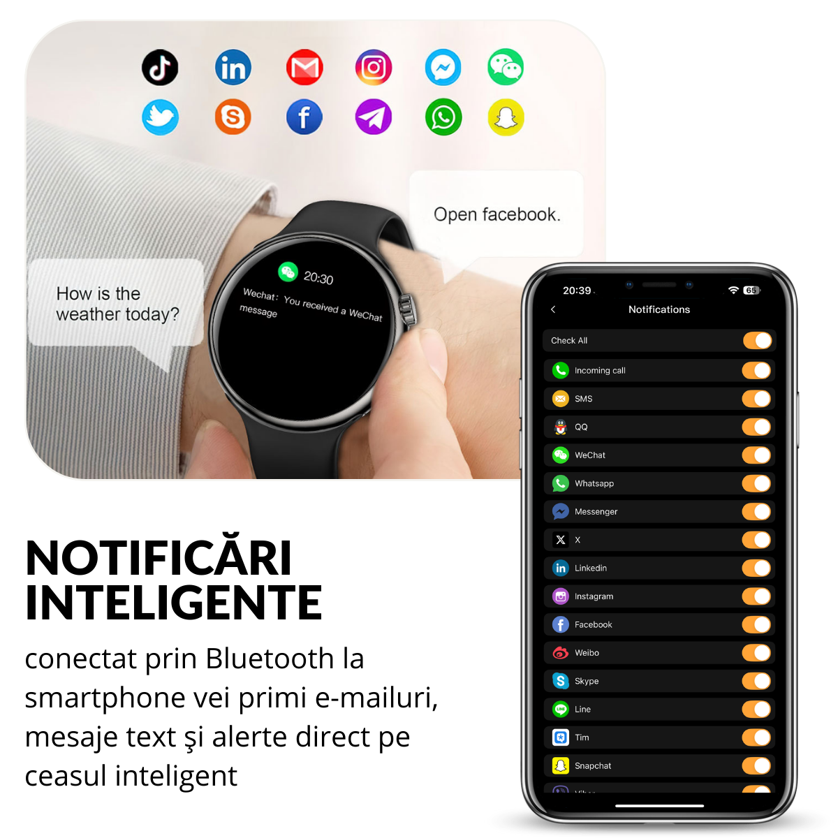 Ceas smartwatch de dama, Ecran Tactil LCD 1.46", Control prin Gesturi, Apel Bluetooth, Multi Sport, Monitorizare Sanatate, Alb