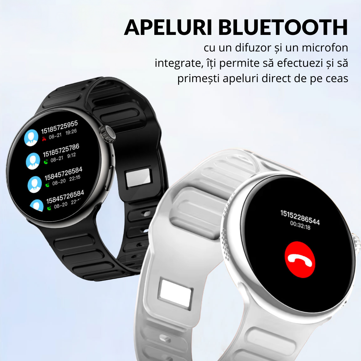 Ceas smartwatch de dama, Ecran Tactil LCD 1.46", Control prin Gesturi, Apel Bluetooth, Multi Sport, Monitorizare Sanatate, Alb