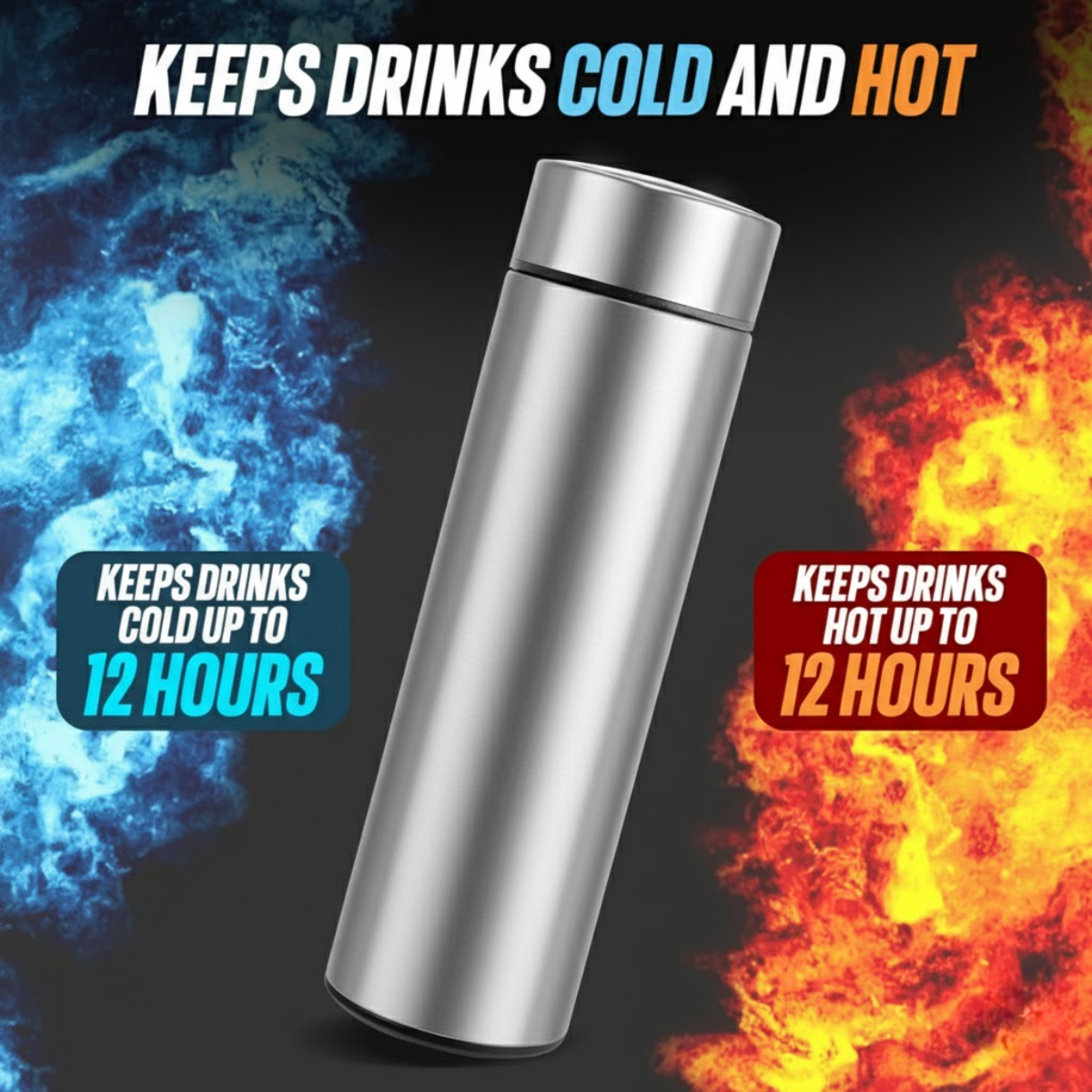 Termos Inteligent cu Afisaj LED Temperatura, Senzor Touchscreen, Infuzor de ceai, 500ml, Otel Inoxidabil, Argintiu, easyCTRL®