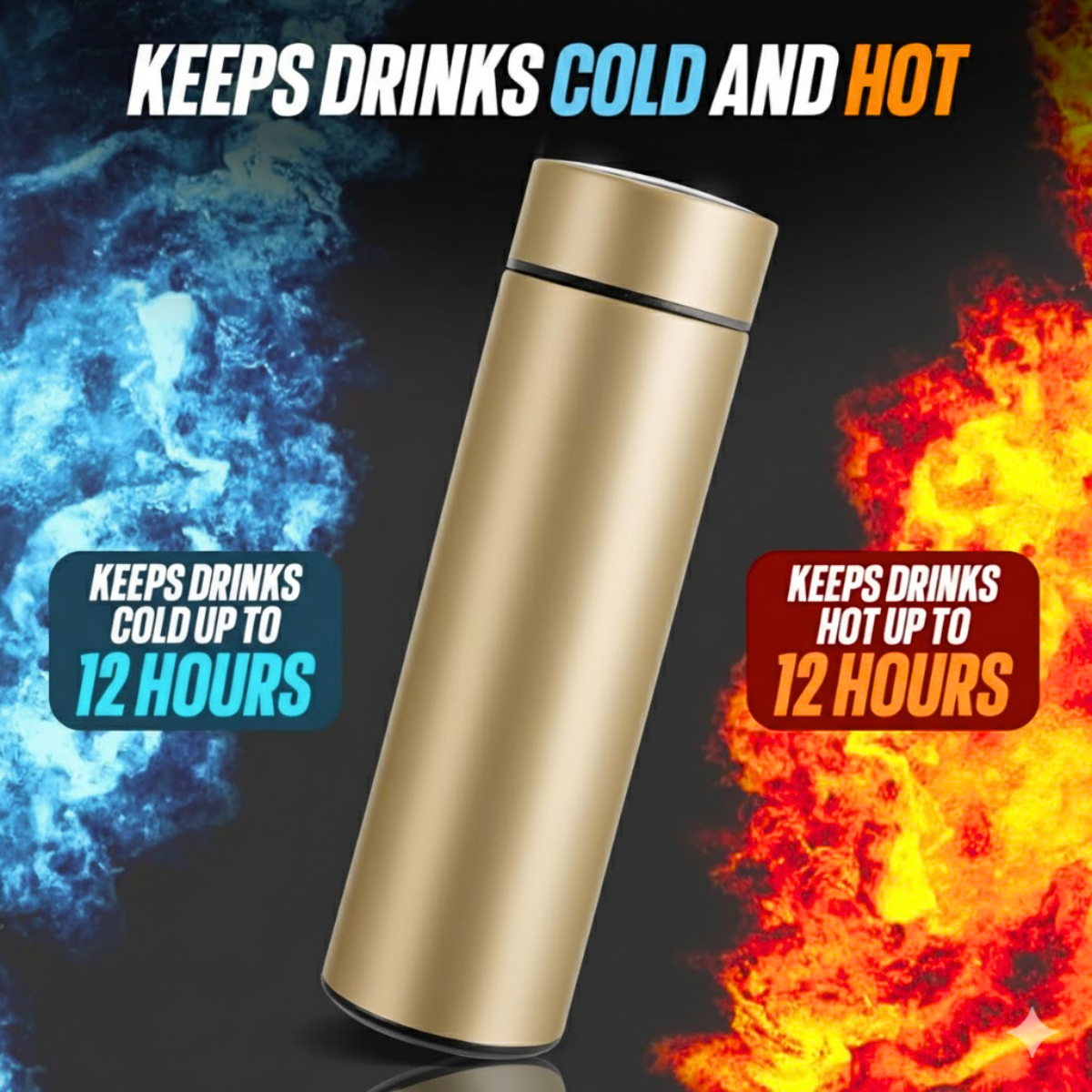 Termos Inteligent cu Afisaj LED Temperatura, Senzor Touchscreen, Infuzor de ceai, 500ml, Otel Inoxidabil, Auriu, easyCTRL®