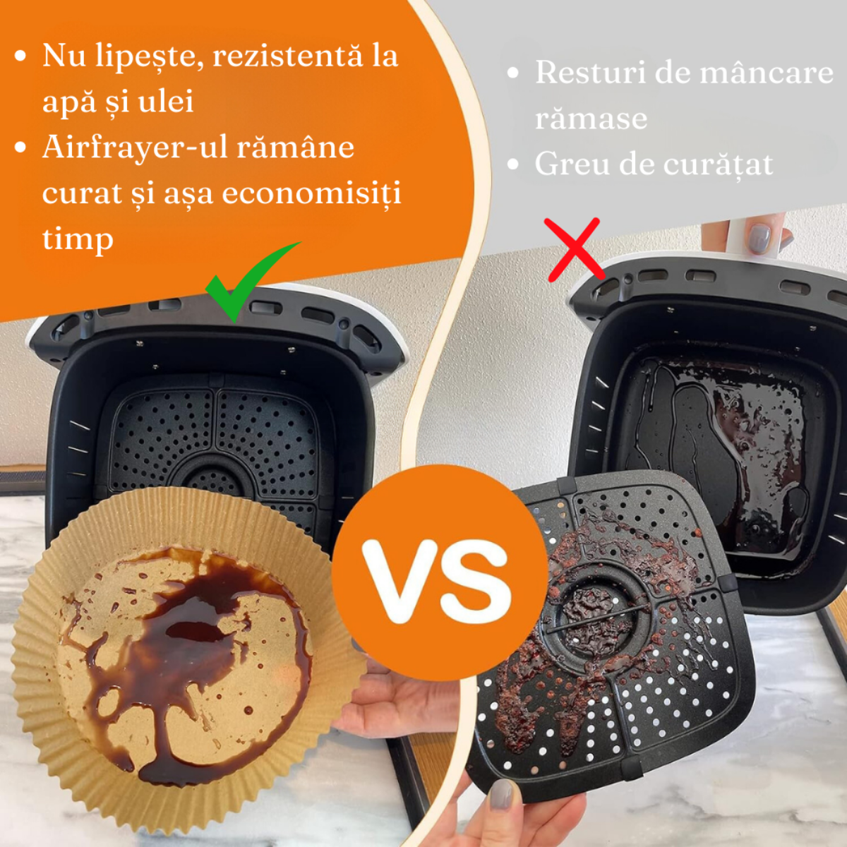 Set 50 Hartii de Copt, pentru Airfryer, Antiaderent, Rezistent la Caldura, Unica Folosinta, Model Rotund, 20 x 4,5, Maro