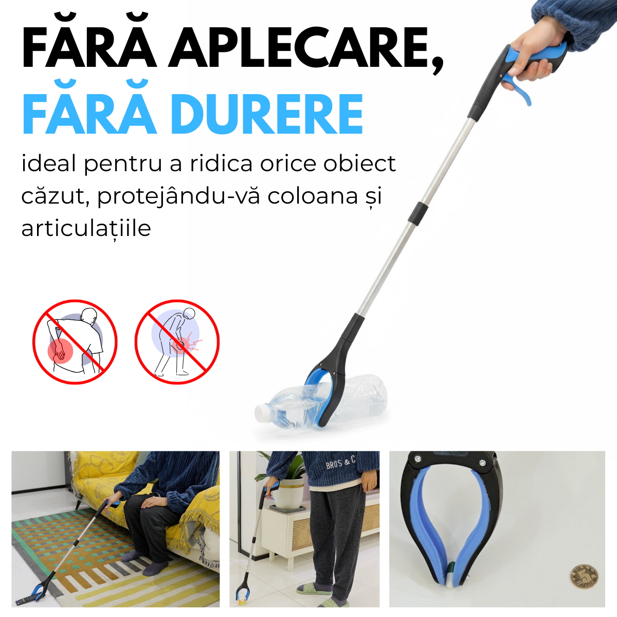 Cleste de Ridicare si Prindere Obiecte la distanta, Pliabil, Magnetic, 81 cm, Cap Rotativ 360°, Tija Aluminiu