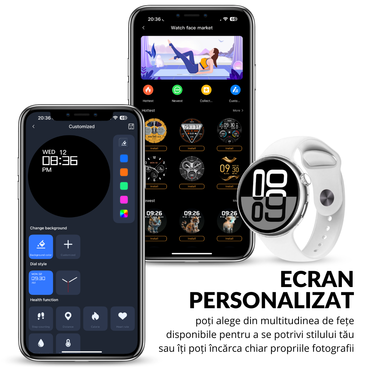 Ceas smartwatch de dama, Ecran Tactil LCD 1.46", Control prin Gesturi, Apel Bluetooth, Multi Sport, Monitorizare Sanatate, Alb
