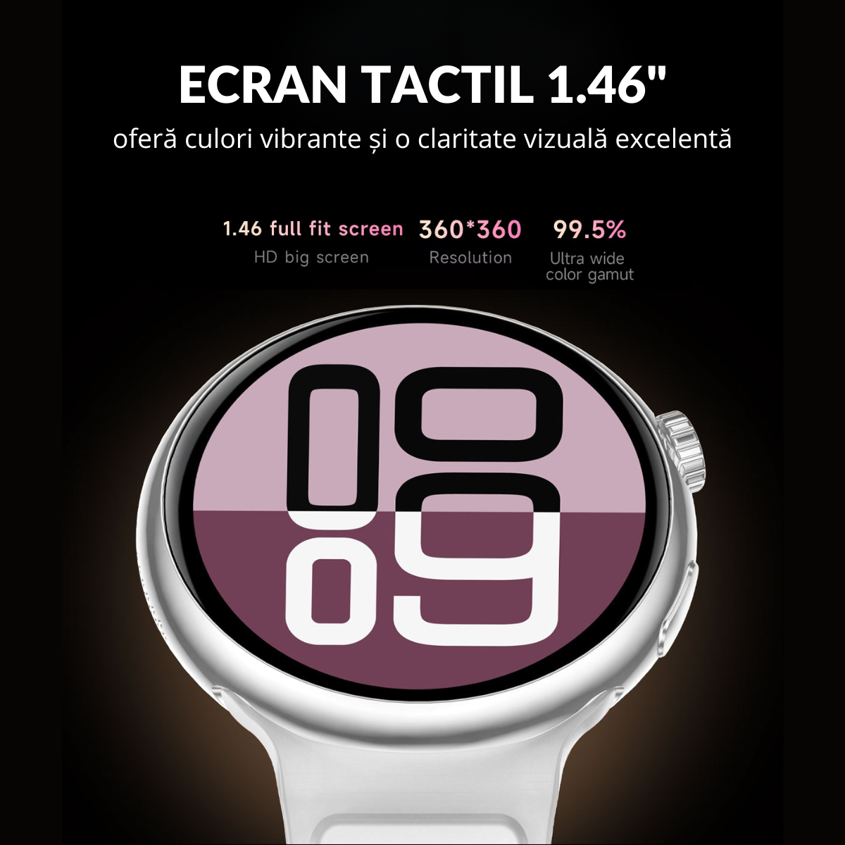 Ceas smartwatch de dama, Ecran Tactil LCD 1.46", Control prin Gesturi, Apel Bluetooth, Multi Sport, Monitorizare Sanatate, Alb