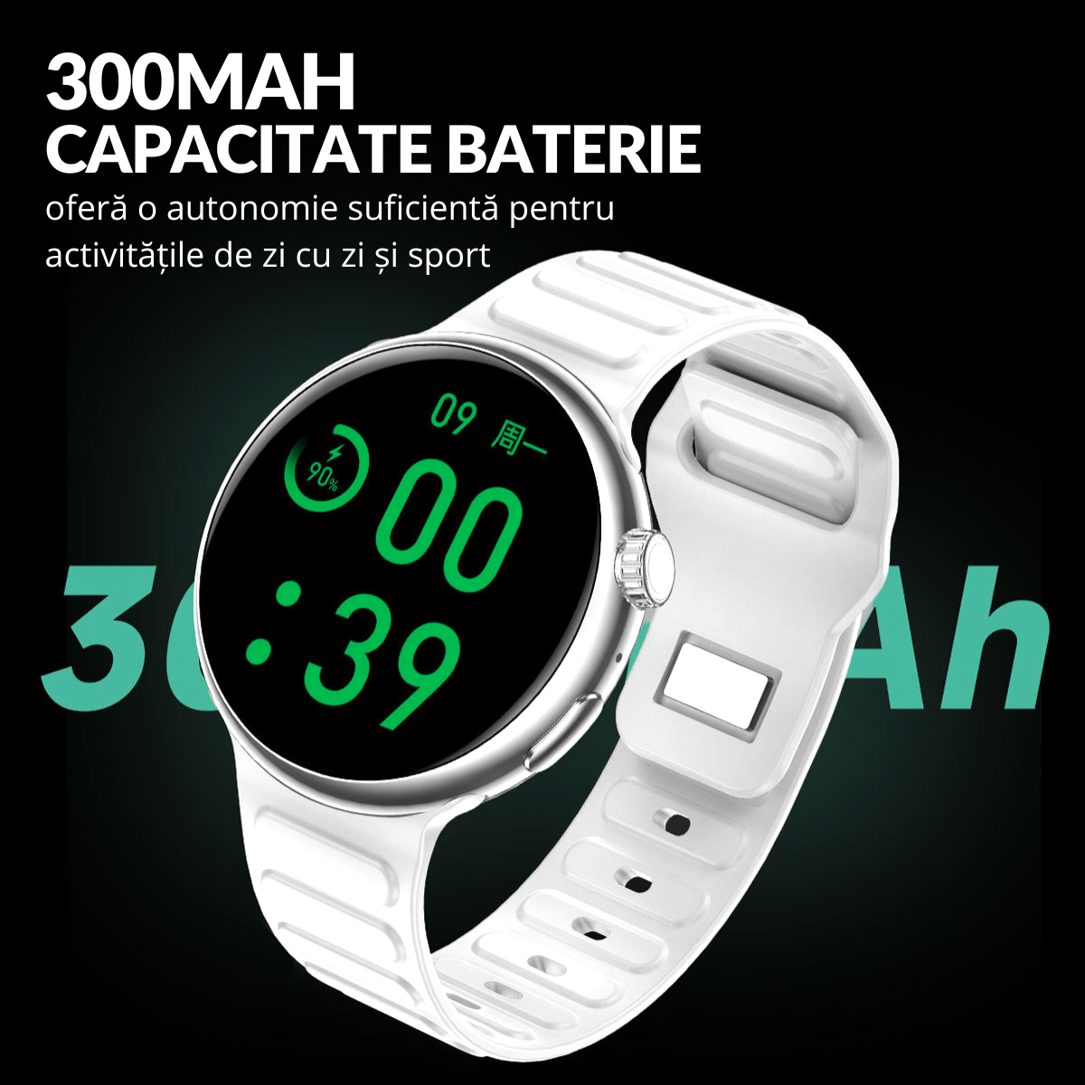 Ceas smartwatch de dama, Ecran Tactil LCD 1.46", Control prin Gesturi, Apel Bluetooth, Multi Sport, Monitorizare Sanatate, Alb