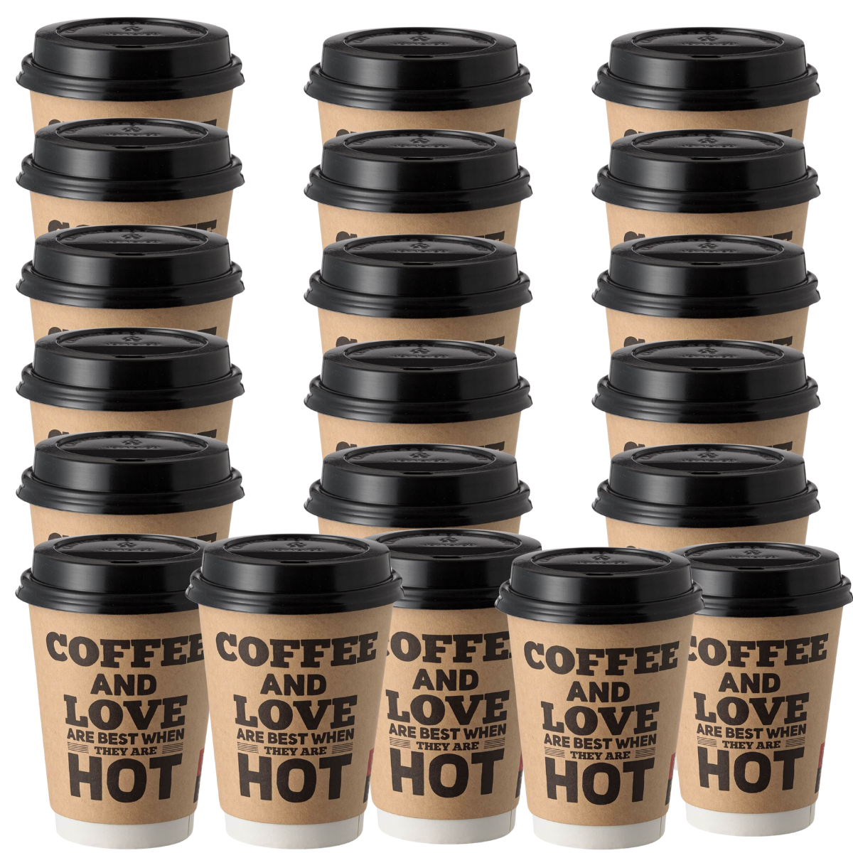 Set 20 pahare cu capac, 360ml, Reutilizabile, Din carton intarit, Rezistente, 11x9cm