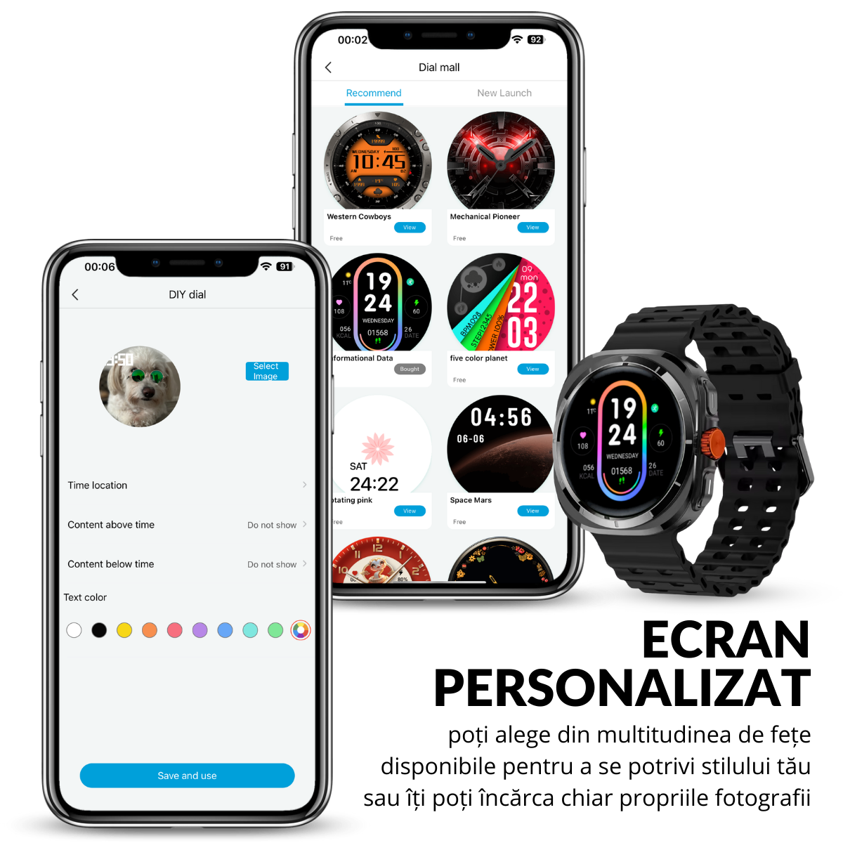 Ceas smartwatch de barbati, Ecran Tactil LCD 1.52", Apel Bluetooth, Multi Sport, Monitorizare Sanatate, Negru