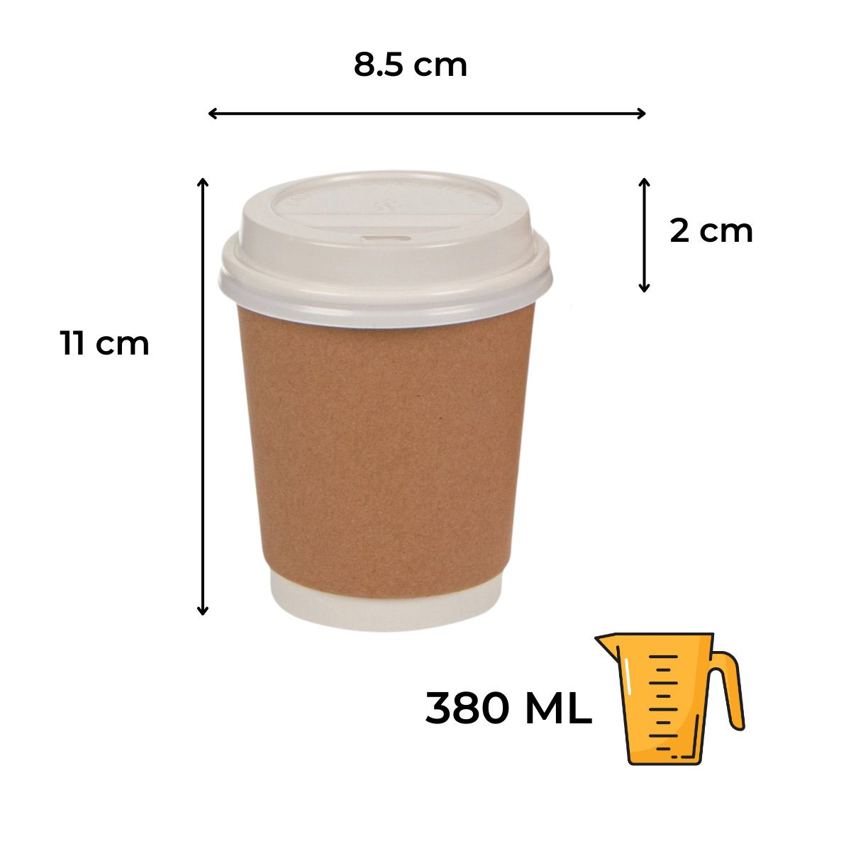 Set 20 Pahare cu capac din carton, Carton Intarit, 380ml, Reutilizabile,  11cm x 8.5cm