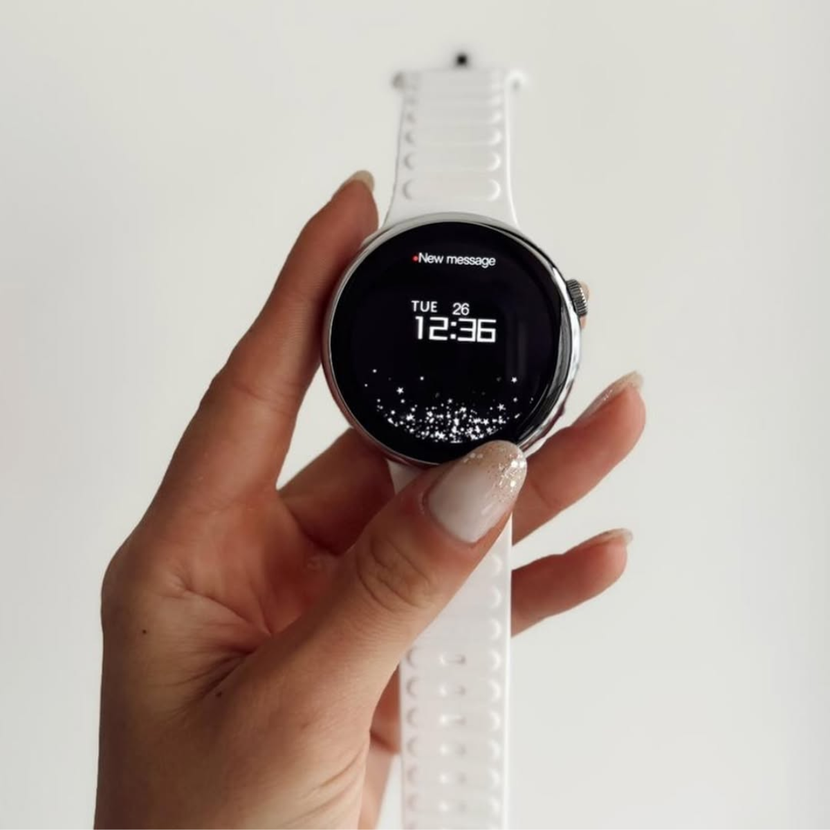 Ceas smartwatch de dama, Ecran Tactil LCD 1.46", Control prin Gesturi, Apel Bluetooth, Multi Sport, Monitorizare Sanatate, Alb