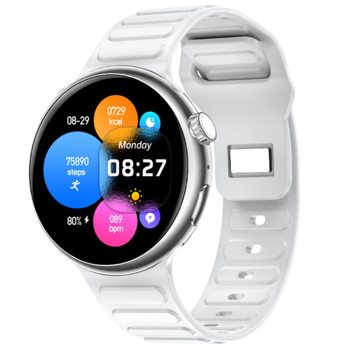 Ceas smartwatch de dama, Ecran Tactil LCD 1.46", Control prin Gesturi, Apel Bluetooth, Multi Sport, Monitorizare Sanatate, Alb
