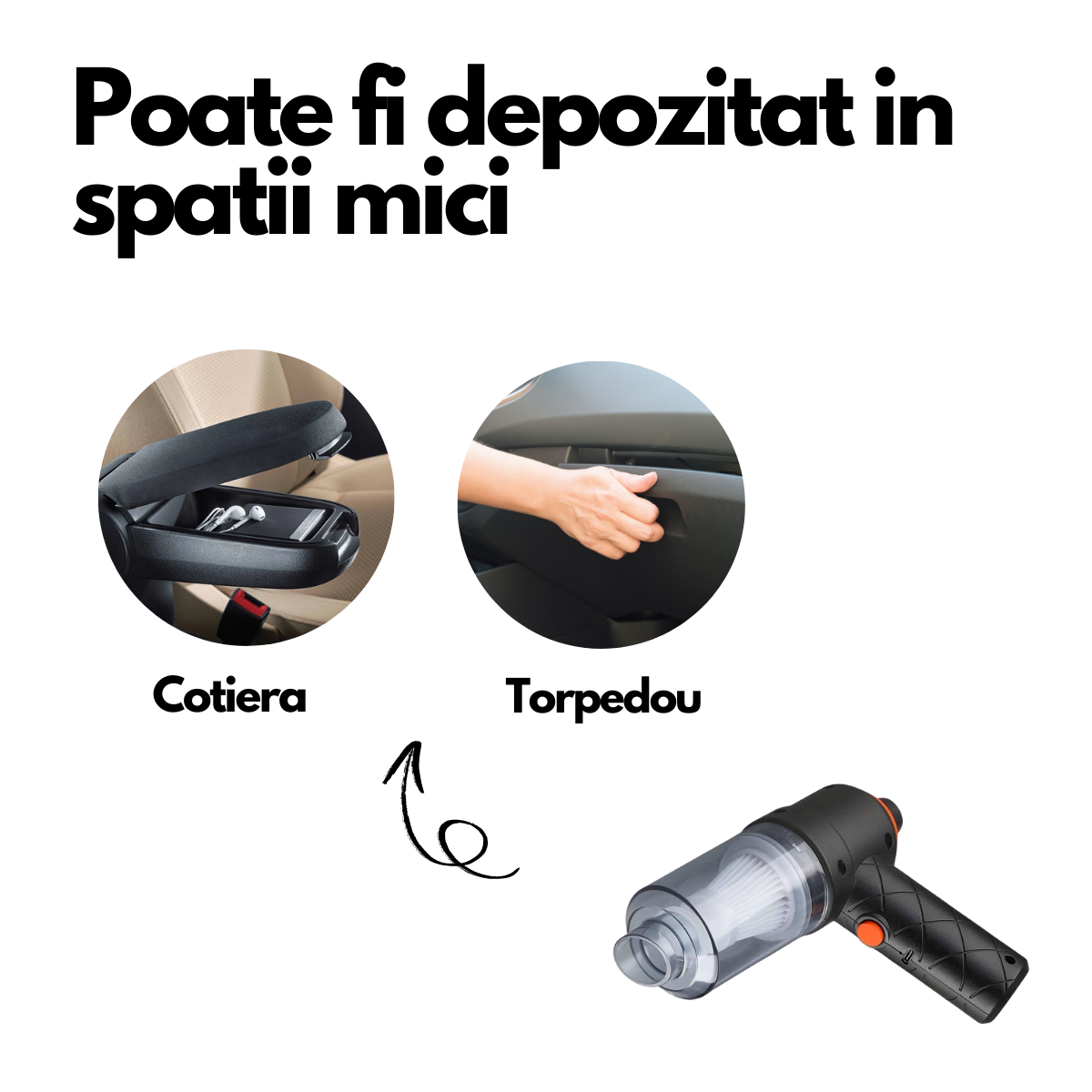 Aspirator portabil cu baterie reincarcabila, functie aspirare si suflare, USB C, 1200 mAh, 3 accesorii