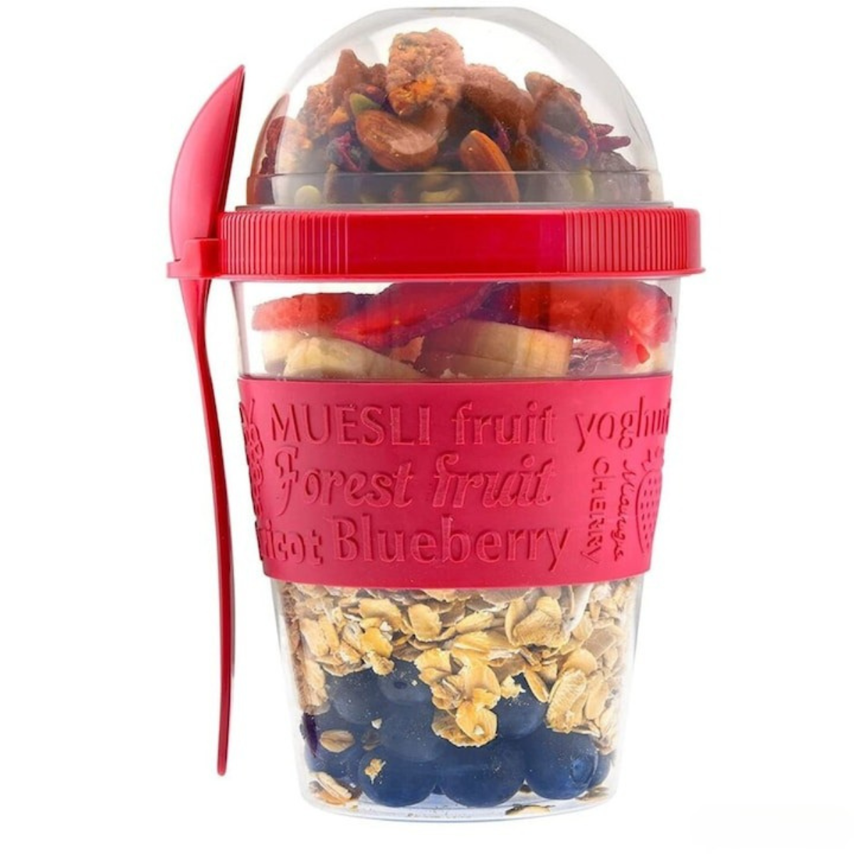 Recipient din plastic cu tacamuri, Fara BPA, Pentru iaurt, inghetata, salate, cereale, 600 ml