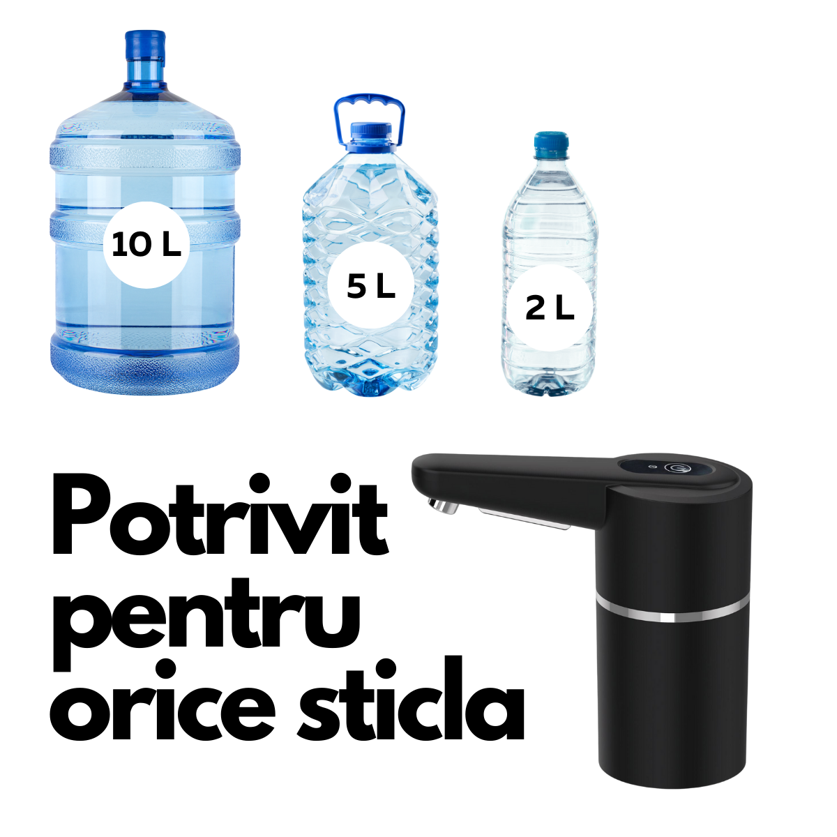 Pompa de apa electrica cu senzor, baterie reincarcabila, autonomie 30 de zile, fast charge, duza universala, pentru sticle 1 L - 20 L