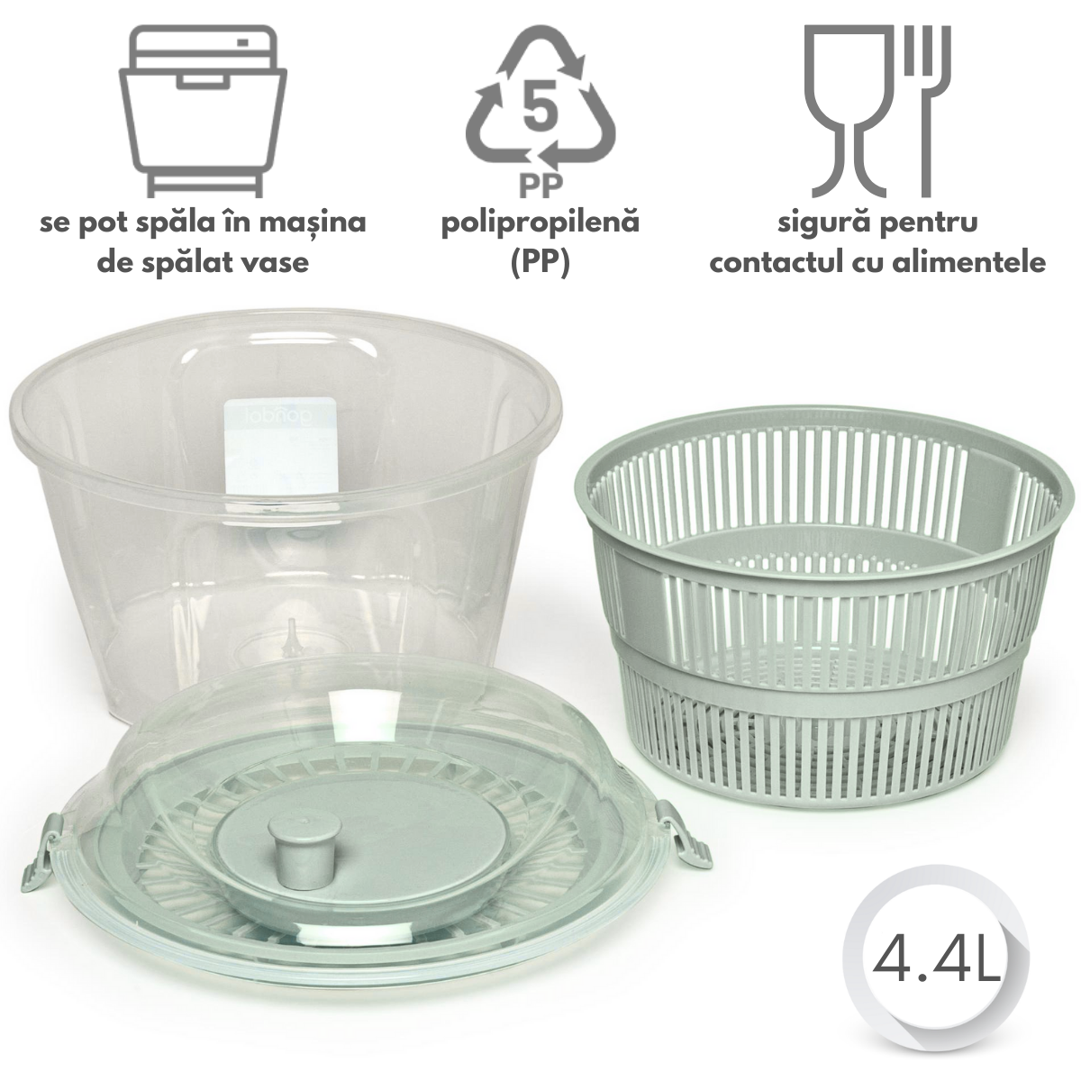 Uscator salata si verdeturi cu centrifuga, verde, 4400ml