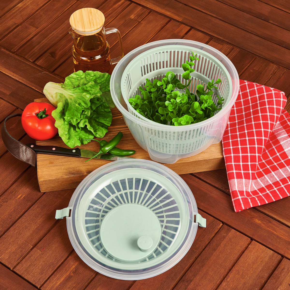 Uscator salata si verdeturi cu centrifuga, verde, 4400ml