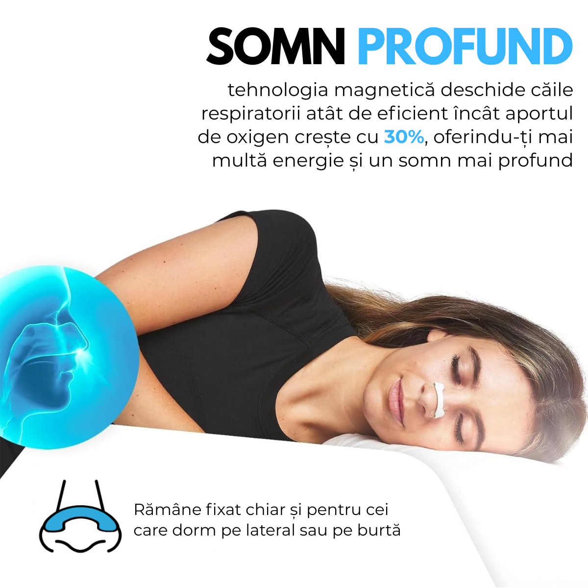 Set Benzi Nazale Magnetice, pentru Imbunatatirea Respiratiei, Somnului, Reducerea Sforaitului, 4 Marimi Diferite, 30 Plasturi, Aplicator