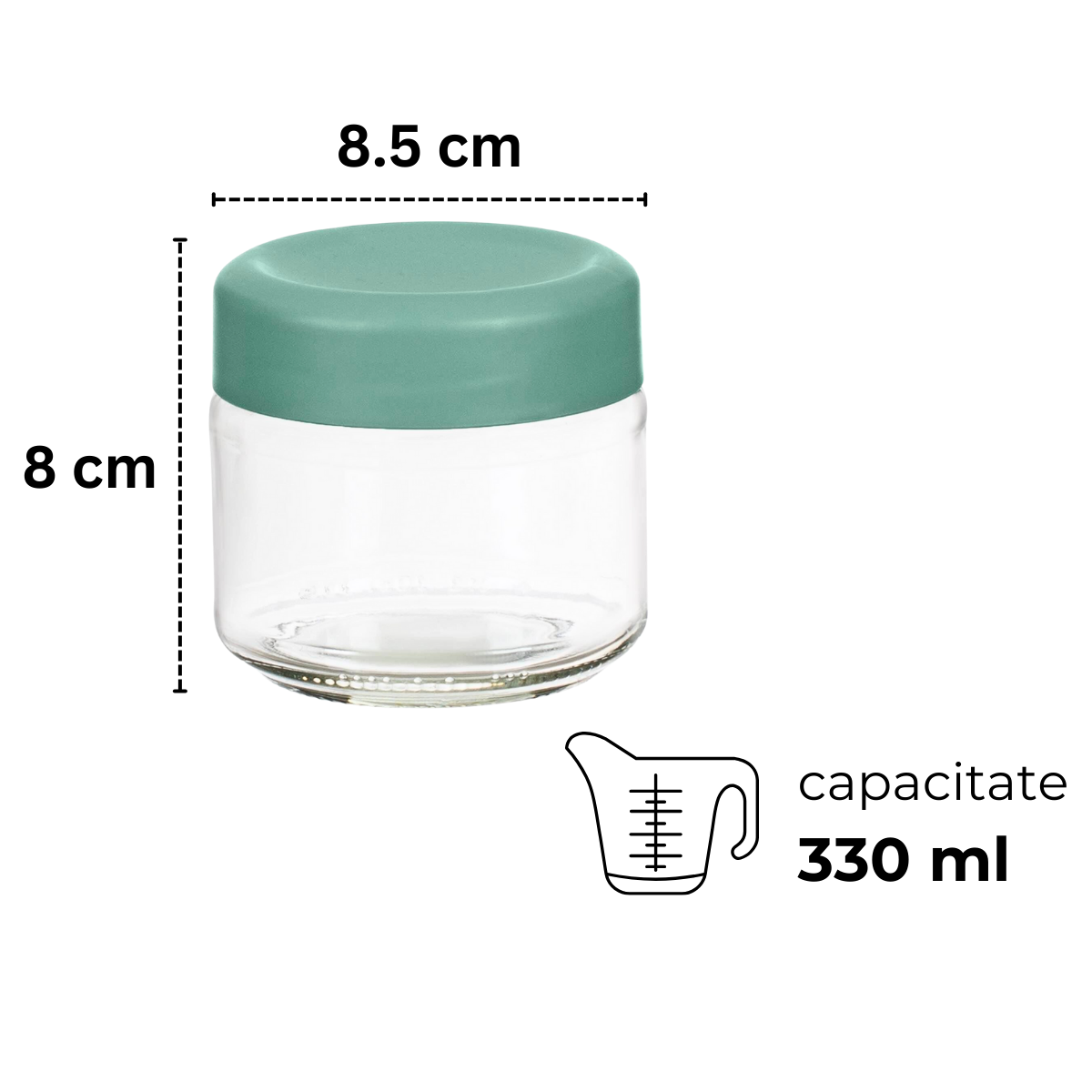 Set 4 borcane depozitare alimente, sticla, capac cu filet, 330 ml