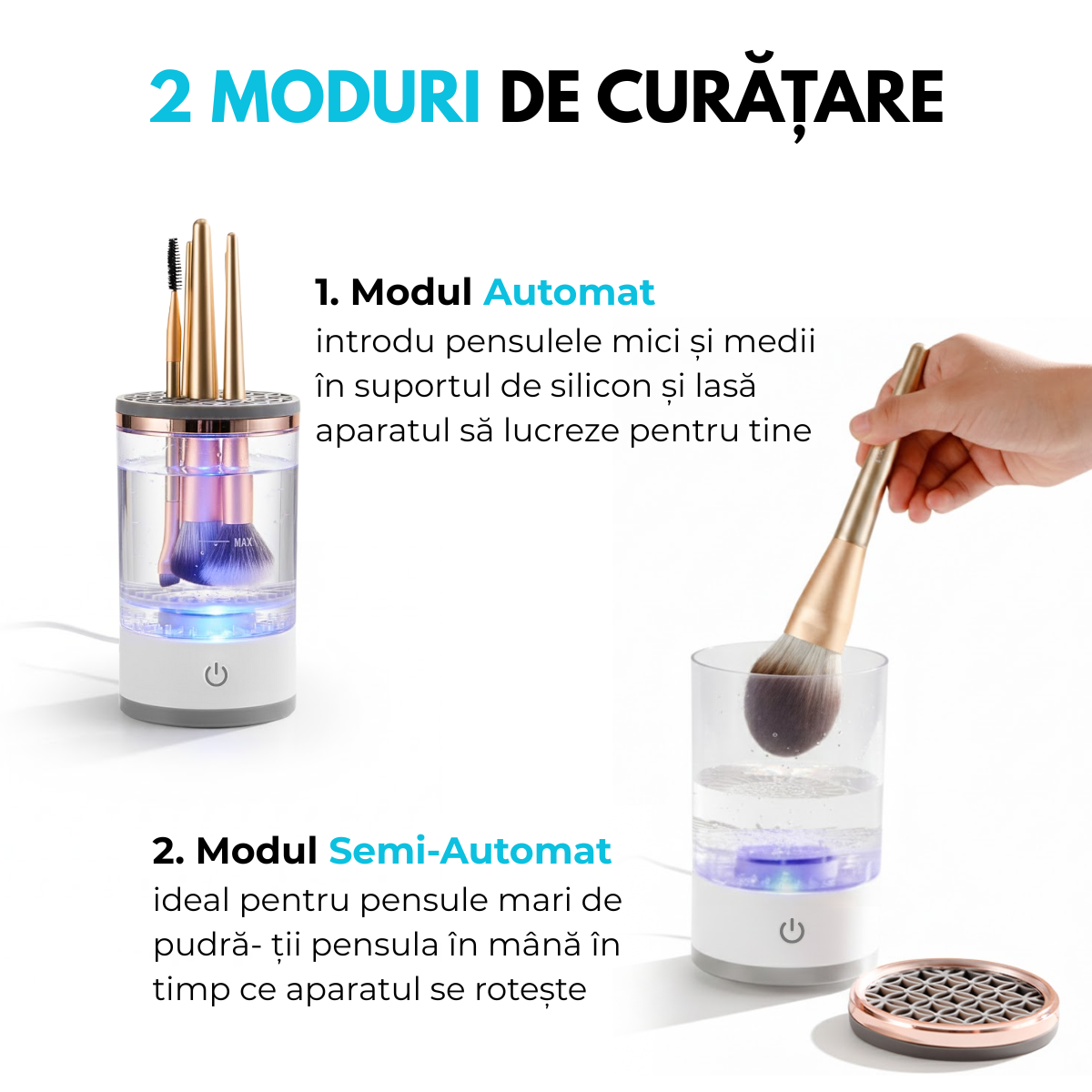 Aparat Electric Curatare Pensule Machiaj, Pad Silicon, Viteza 7000 RPM, Putere 8W, Alimentare USB, pentru toate tipurile de pensule