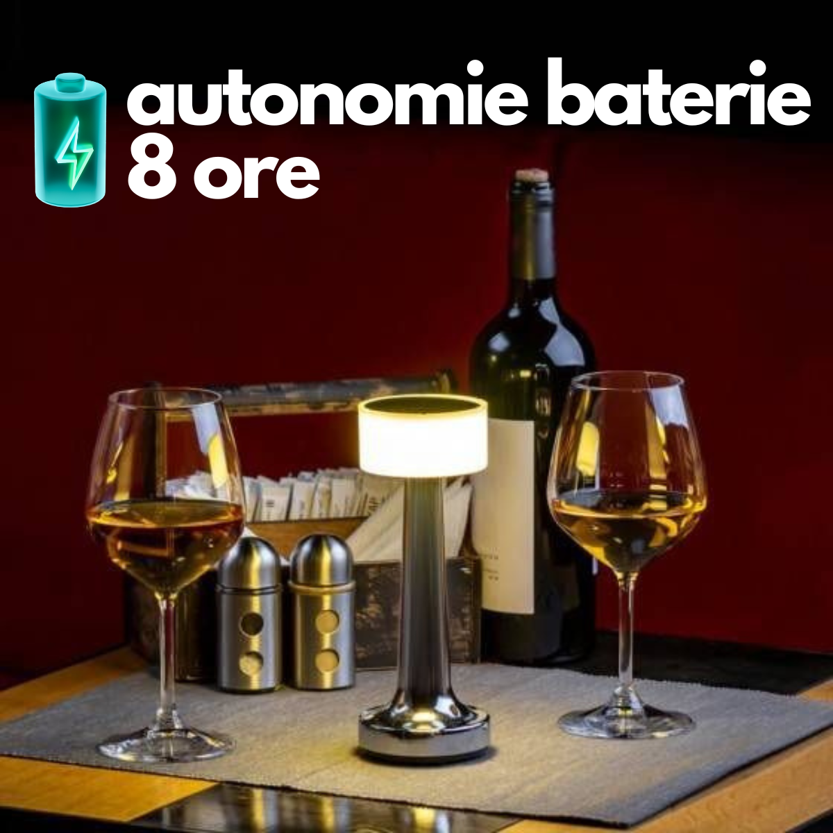 Lampa LED metalica cu baterie reincarcabila, fara fir, Control Touch, Argintiu