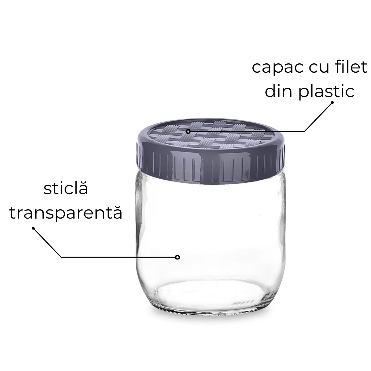 Set 5 borcane depozitare alimente, sticla, capac cu filet, 300 ml