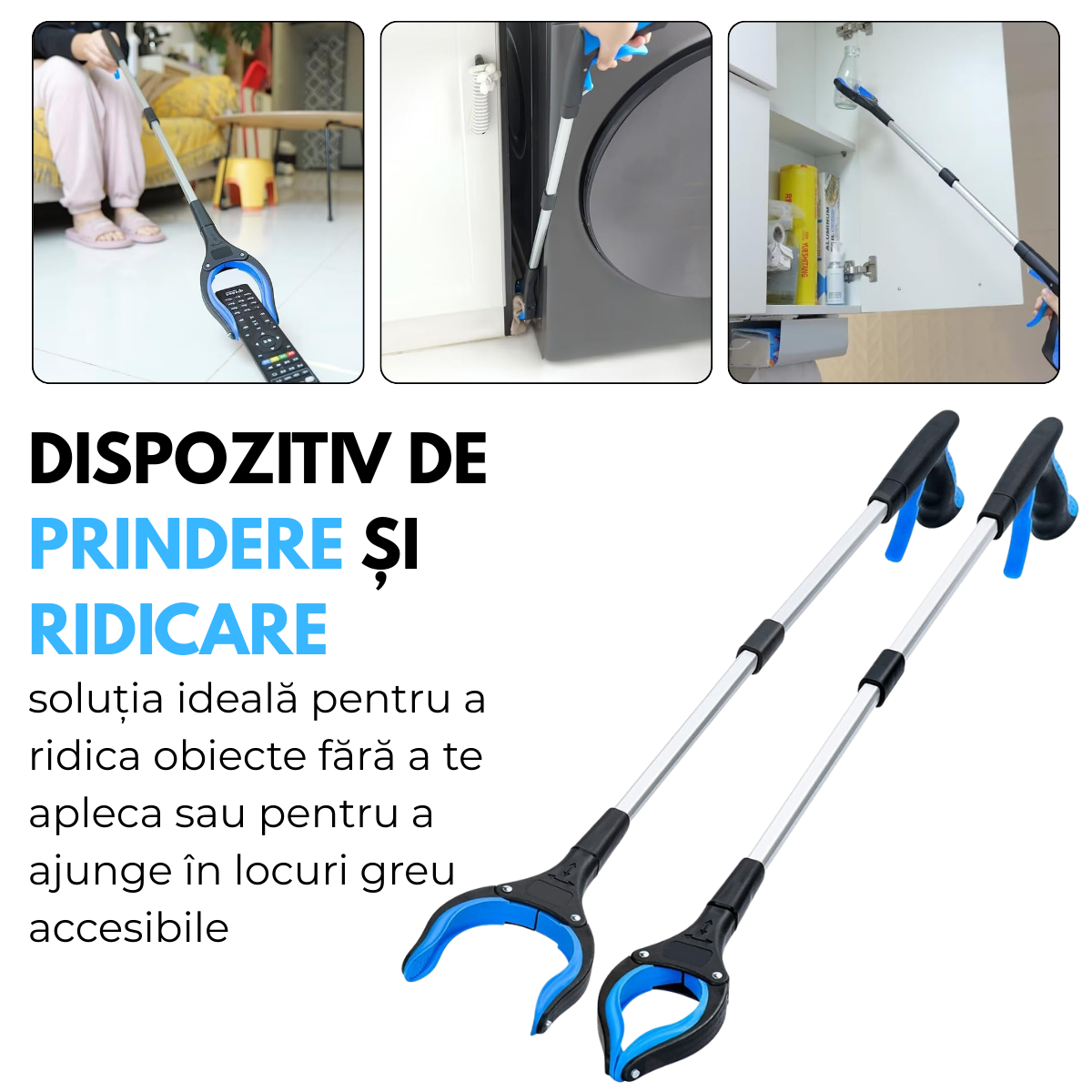 Cleste de Ridicare si Prindere Obiecte la distanta, Pliabil, Magnetic, 81 cm, Cap Rotativ 360°, Tija Aluminiu