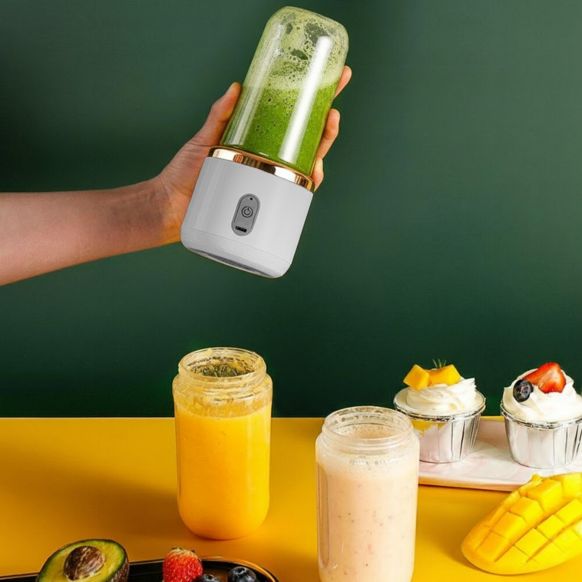 Blender Portabil, 2 Recipiente, 400 ml, 6 Lame 3D, USB-C reincarcabil, 45W, Capac Inclus, Gri, easyCTRL®