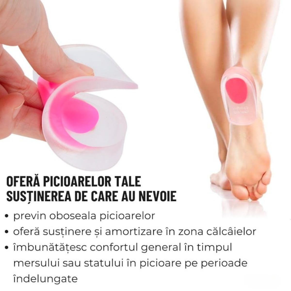 Branturi ortopedice din gel, Pentru calcai, uz zilnic, pentru femei, marime 34-41, Roz transparent