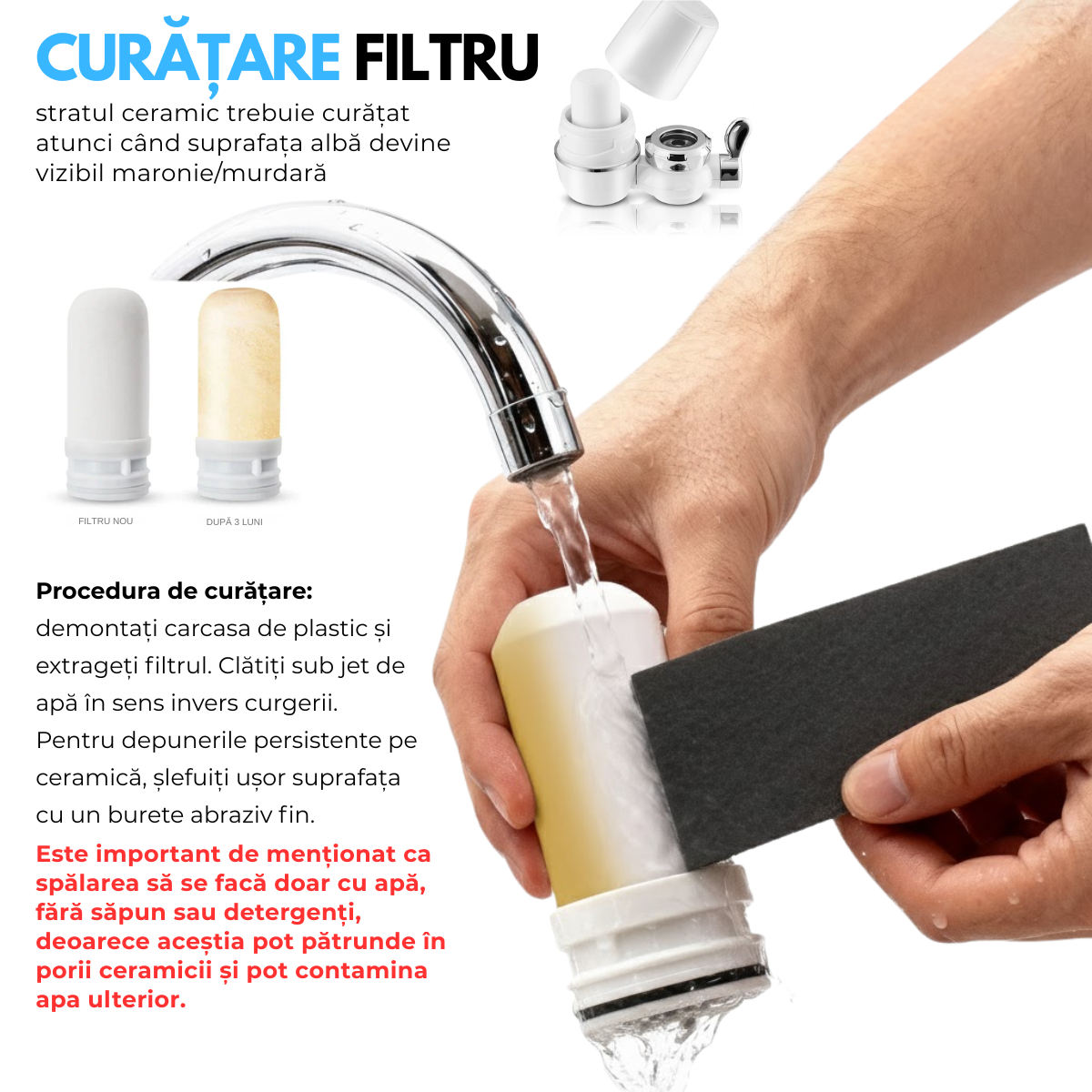 Filtru Purificare Apa, Instalare pe Robinet, Universal, Debit filtrare 1L/min, Presiune 0.1Mpa - 0.4Mpa
