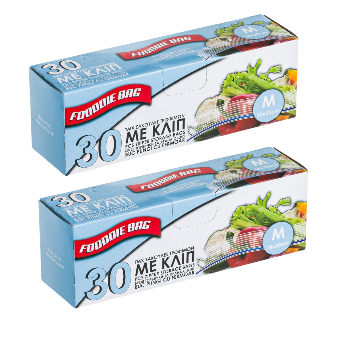 Set 60 pungi alimentare, Cu inchidere tip ziploc Fooodie Bag, Plastic Transparent, Pentru uz casnic, depozitare si organizare